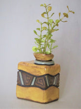 Load image into Gallery viewer, Yellow/Lt. Blue Carved 'Box' Vase
