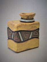 Load image into Gallery viewer, Yellow/Lt. Blue Carved 'Box' Vase

