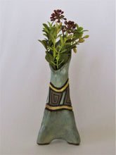 Load image into Gallery viewer, Lt. Blue/Yellow Carved 'Tripod' Vase
