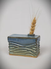 Load image into Gallery viewer, Med. Rectangle Lt. Blue Carved Box Vase
