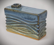 Load image into Gallery viewer, Med. Rectangle Lt. Blue Carved Box Vase
